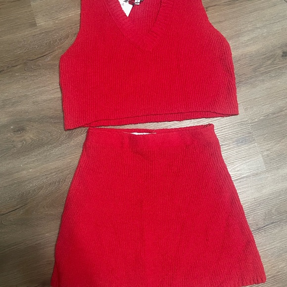 Day + Moon Other - Vibrant Red Knit Crop Top and Skirt Set